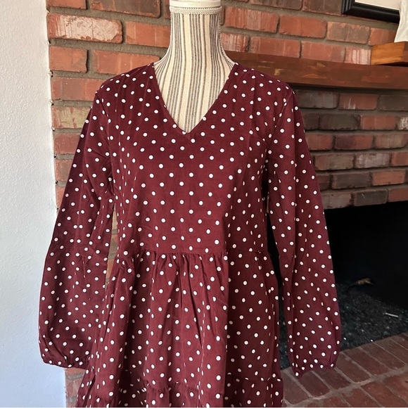 NWT Jacqueline de Yong Zurich Long Sleeve Corduroy Dress Sassafras Polka Dots 6 - Picture 2 of 10